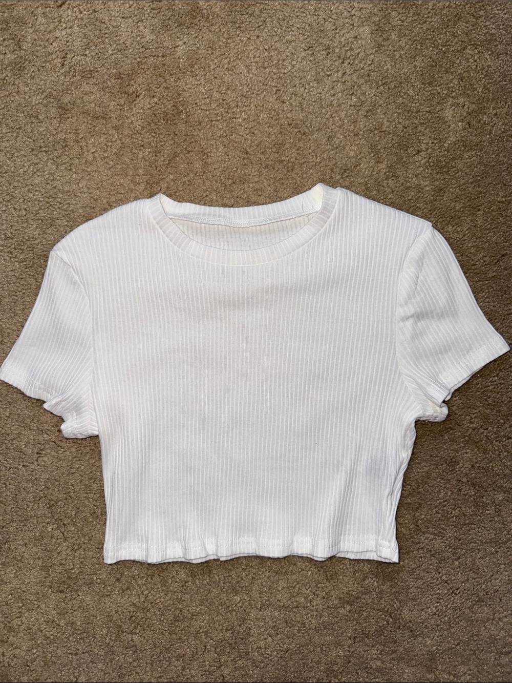 Women's White Ribbed Crop Tee